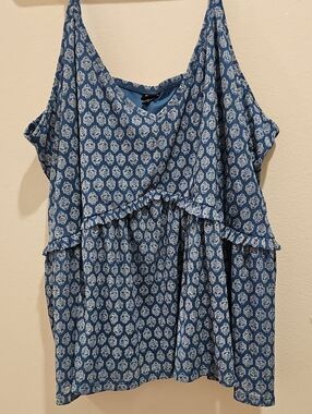 torrid Blue Printed Ruffle-Trim Camisole
